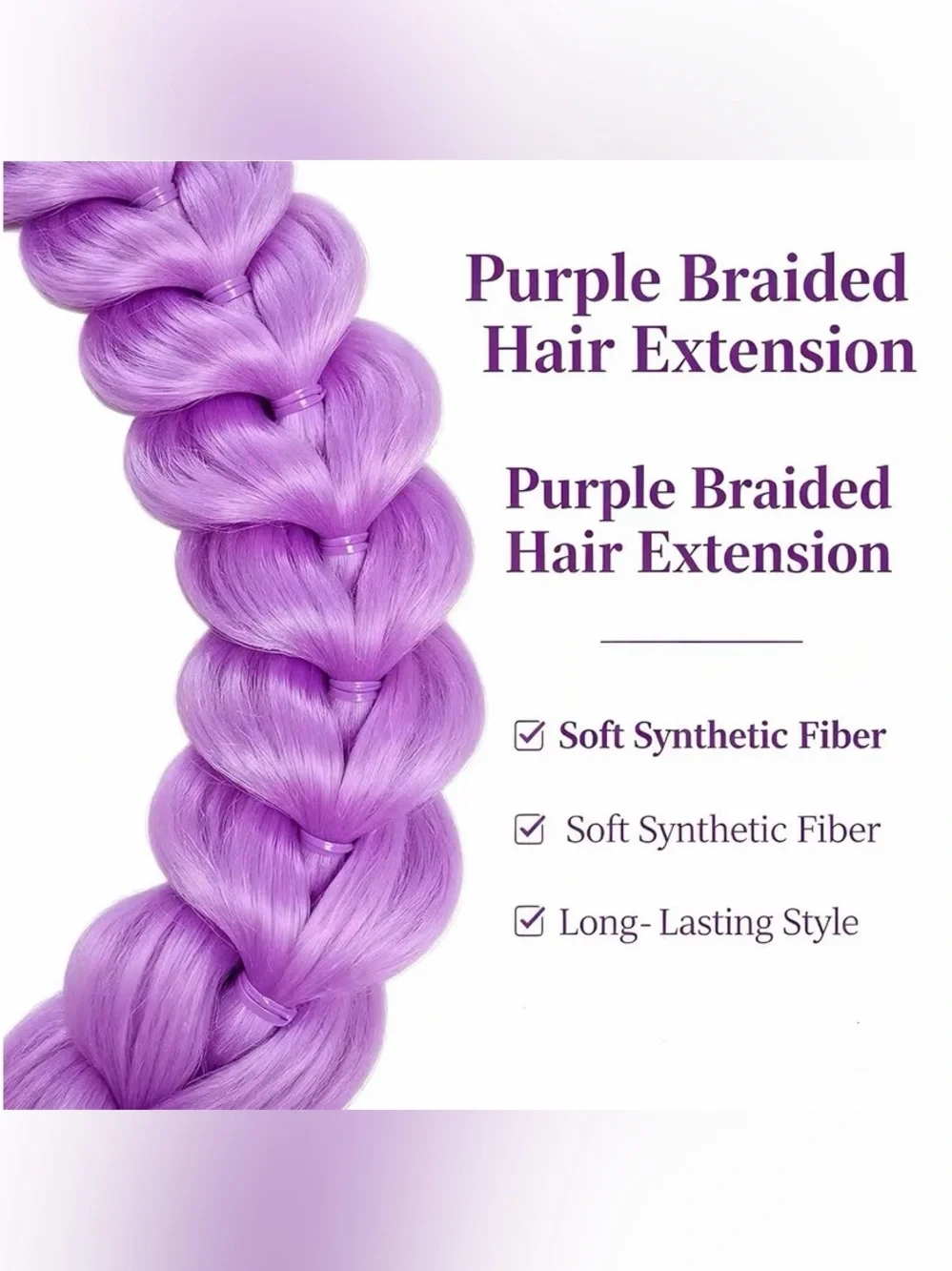 💜 NEW 26” [K-Pop Style] Synthetic Light Purple Braided Ponytail Hair Extension ✨